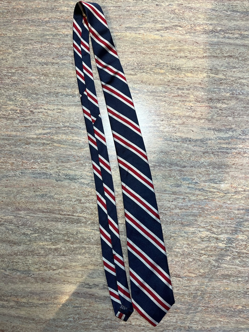 Lands' End Boys Navy Tie with Red and White Stripes EUC